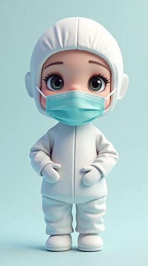 Cleanroom suit doll, vector, CG, cute, round, big eyes, mask