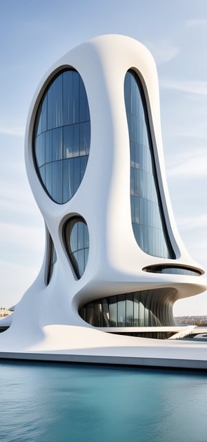 (master piece)(biomorphic building), smooth facade, zaha hadid, glass windows,  concrete, minimalism,London house with tesselated facade, front street view,photo-realistic,hyper-realistic, parametric architecture,8k, ultra details,Low-rise building,Manufactured goods,Theatre stadium,Eiffel Tower,ellipsoid,tarmac,Air terminal,seaside,musicality,less 
perforation,Tall and straight,freshness,Wide open space,Distant view,

An architectural wonder with a daring configuration and ground-breaking design.This structure could be a museum or a company building.4k image photo like,(detailed),Futuristic,Design,water,The wind,