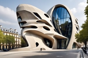 (master piece)(biomorphic building), rhombuses facade pattern, zaha hadid, glass windows,  concrete, London house with tesselated facade, front street view,photo-realistic,hyper-realistic, parametric architecture,8k, ultra details,Low-rise building,Manufactured goods,Theatre stadium,Eiffel Tower,ellipsoid,tarmac,Air terminal,seaside,musicality,less 
perforation,

An architectural wonder with a daring configuration and ground-breaking design.This structure could be a museum or a company building.4k image photo like,(detailed),Futuristic,Design,water,The wind,