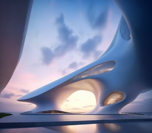 (master piece)(biomorphic building), smooth facade, zaha hadid, glass windows,  '90s warm light,concrete, Natural forest environment,minimalism, house with radiance , front street view,photo-realistic,hyper-realistic, parametric architecture,8k, ultra details,Low-rise building,Manufactured goods,Theatre stadium, Future Tower,ellipsoid,tarmac,Air terminal,seaside,musicality,less 
perforation,Tall and straight,freshness,Wide open space,Distant view,newage,At nightfall,Hale and hearty,Hard line,,
Nordic style,
An architectural wonder with a daring configuration and ground-breaking design.This structure could be a museum or a company building.4k image photo like,(detailed),Futuristic,Design,water,The wind,