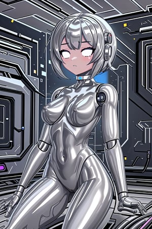 Fembot, leotard outfit and hypnotized eyes, fembot, FemBot,robotskin, cyborg, graybot, nenefnf,chrometech,metallic,chrome,scifi