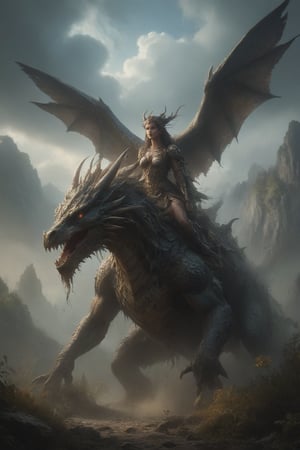 The Queen of the Sky Riders is a figure of great reverence and power among an ancient people who possess a unique bond with the extraordinary Druid Dragons. These dragons, rare and majestic creatures, embody a fusion of avian and draconic heritage, resulting in a breathtaking and awe-inspiring species.

The Queen, a regal and formidable leader, commands the respect and loyalty of her people as she soars through the skies atop her noble Druid Dragon. With grace and authority, she guides her winged companion, forming an unbreakable union between rider and mount.

The Queen's presence is marked by her striking attire, adorned with symbols of her lineage and the ancient traditions of the Sky Riders. Her garments reflect the magnificence of the dragons she commands, incorporating vivid colors and intricate designs that pay homage to the union of bird and dragon.

The Druid Dragons, with their ethereal beauty and powerful wings, epitomize the harmony between the elements of air and earth. Their bodies are adorned with vibrant plumage, reminiscent of avian feathers, while their scales shimmer with the iridescence of dragonkin.

As the Queen and her fellow Sky Riders traverse the heavens, the bond between rider and dragon becomes palpable. The Dragons' wings unfurl, casting magnificent shadows upon the land below as they soar through the clouds with a grace that belies their immense power.

The ancient tradition of the Sky Riders is steeped in reverence for nature and a deep spiritual connection with their winged companions. The Queen embodies these values, serving as a protector and advocate for the delicate balance between the human realm and the natural world.

The Queen of the Sky Riders and her Druid Dragons symbolize the embodiment of freedom, strength, and the harmonious coexistence between humanity and the natural realm. Through their mystical bond and majestic presence, they inspire awe and reverence, reminding all who behold them of the extraordinary wonders that can be achieved when humanity and nature unite as one.