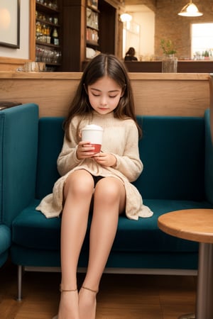 In a Café
Description: A tween girl falls asleep in a café booth, sitting with her legs slightly apart. Her dress shifts due to her posture, accidentally exposing a portion of her underwear.