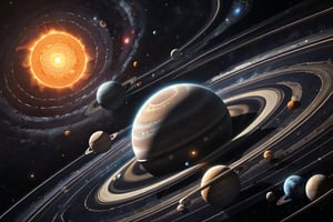  Another vibrant solar system,  dark palette,  high resolution and contrast and colour contrast,  intricately textured and extremely subtle detailed,  detailmaster2,  side-light,  ultra quality,  fine artwork 