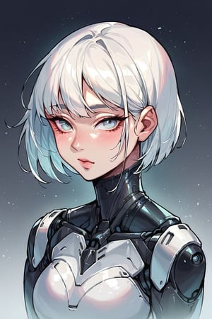 score_9, score_8_up, score_7_up, score_6_up, score_5_up, score_4_up, portrait, 1 woman, humanoid robot, 21 years old, korean, bob cut, beautiful face, black metal build body, highly detailed, ceramic plating:2.0, futuristic, aesthetic, light rays, volumetric fog, grey background, highly detailed