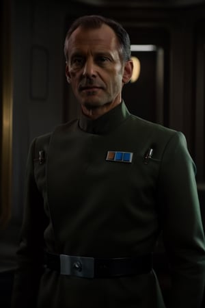 1male white, 40yo, wearing a lima green imperialofficer uniform without a hat, gold color emblem, 8k uhd, dslr, soft lighting, high quality, film grain, masterpiece quality, photorealistic