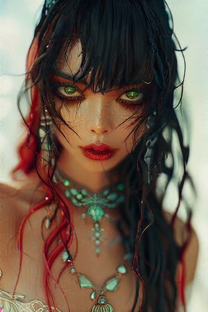 A stunning anime-inspired portrait of a single girl with mesmerizing {long|short|medium} hair, her piercing {black|blonde|red|brown|green} eyes directly engaging the viewer. Her raven-black locks cascade down her back like a waterfall, framing her flawless features. A delicate necklace and earrings adorn her neck, drawing attention to her luscious eyelashes and subtle eyeshadow. Her full lips, painted a deep {black|red}, curve into a sultry smile, inviting the viewer in. The Retro_Style aesthetic is palpable, with high-res details and an air of nostalgia surrounding this masterpiece.