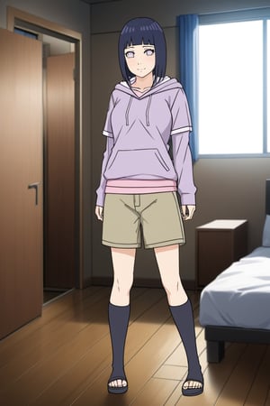 source_anime,1girl, hinata_v2,hoodie,shorts,full body, indoors