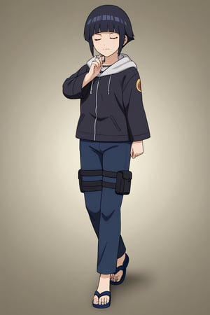 full body, BREAK, source_anime,HINATA_CA
1GIRL
SHORT HAIR
HOOD
HOOD DOWN
BANGS
CLOSED MOUTH
SOLO
BLUNT BANGS
SHINOBI SANDALS 
CAPRI PANTS 
BLACK HAIR