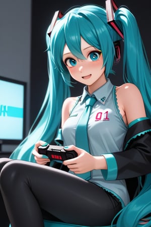 hatsune miku, playing in the xbox console videogames
