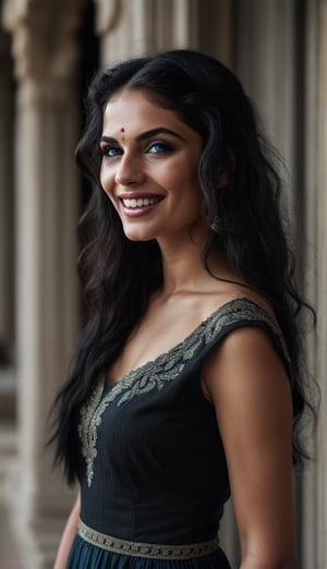 (half body shot, young Indian, slender body, long flowy black hair:1.28), (1girl, blue eyes, kind smile, glossy lips, light makeup:1.24), Salwar Kameez, moutainside,
(Best quality, 8k, masterpiece, real life, photorealistic, UHD, lifelike rendering, realistic, realism, photography, rating_explicit, Realism detail fingers, detailed fabric rendering, evocative composition, cinematic image), 