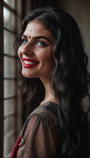 (young Indian, slender body, long flowy black hair:1.28), (1girl, blue eyes, kind smile, red lips, light makeup:1.24), Salwar Kameez, moutainside,
(Best quality, 8k, masterpiece, real life, photorealistic, UHD, lifelike rendering, realistic, realism, photography, rating_explicit, Realism detail fingers, detailed fabric rendering, evocative composition, cinematic image), 