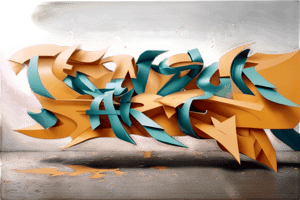 A photorealistic close-up on a textured wall, capturing the intricate details of the word "Tensor Art" in wildstyle graffiti. The neon colors - white, lemon green, blue sky, gray, and black - blend seamlessly, creating an illusion of movement and energy. The perspective distorts the letters, making them appear larger at the bottom. Abstract paint splatters and drips form a dynamic background.,3D,graffiti 3d,Graffiti 3D