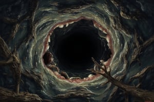 Black hole, in a mouth, vertical, detailed, surrealist art style