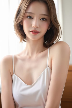 (Best quality, 8k, 32k, Masterpiece, raw photo, UHD:1.2),lifelike rendering, Photo of Pretty asian female, 1girl, solo, 20-years-old, stunning, portrait, BREAK sexy face, sexy eyes, sweety smile, look at viewer, from front below, white teeth, highly details, (detailed real skin texture), detailed hair, detailed fabric rendering, AIDA_LoRA_ElonaV