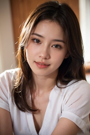 (Best quality, 8k, 32k, Masterpiece, raw photo, UHD:1.2),lifelike rendering, Photo of Pretty asian female, 1girl, solo, 20-years-old, stunning, portrait, BREAK sexy face, sexy eyes, sweety smile, front view, look at viewer, from front below, white teeth, highly details, (detailed real skin texture), detailed hair, detailed fabric rendering, AIDA_LoRA_HanF