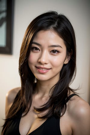 (Best quality, 8k, 32k, Masterpiece, raw photo, UHD:1.2),lifelike rendering, Photo of Pretty asian female, 1girl, solo, 20-years-old, stunning, portrait, BREAK sexy face, sexy eyes, sweety smile, look at viewer, from front below, white teeth, highly details, (detailed real skin texture), detailed hair, detailed fabric rendering 