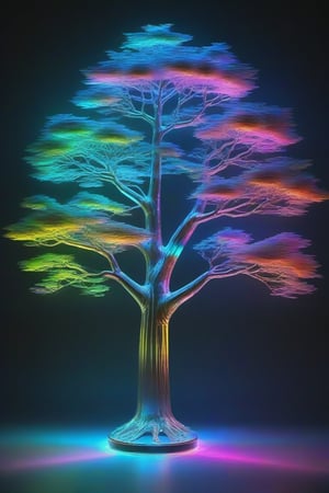 Ap0l0gr4ph1c, holographic, trees, colorful, glowing, illumination, iridescent, photo \(object\), reflection, shadow, simple background, translucent