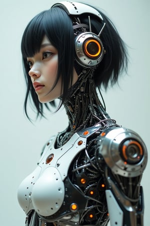 hawken,robot joint,A photograph of a Japanese girl-type cyborg, with a sleek and futuristic design, featuring metallic and cybernetic enhancements. 