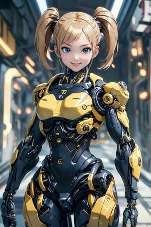 (masterpiece:1.5), (best quality:1.5),(official art:1.2), (extremely detailed:1.5), (absurdres:1.5),anime,

(cowboy shot),smile,

(Ultra detailed electric yellow  cyborg:1.4),((Ultra detailed cyborg limb)),

looking at viewer,innocent face,innocent girl,glamour,

15yearsold,(twin tails:1.2),((blond hair)), Ultra detailed hair,Ultra detailed face,cute face,((fallout4)),Ultra detailed neon city background,hawken,