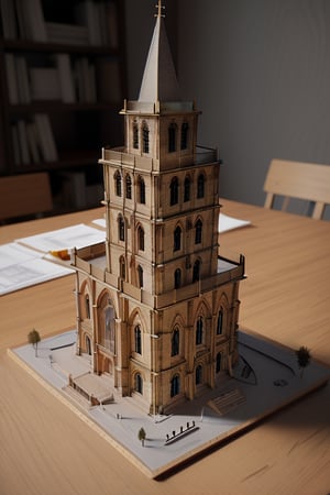 church ,a model of the building is placed on a table