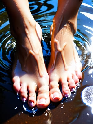 Solo beautiful feet, wet, dripping,