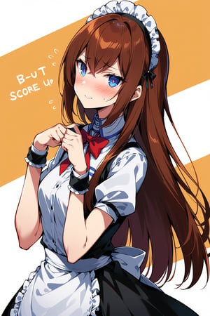 score_9, score_8_up, score_7_up, source_anime, perfect anatomy, rating_safe, best quality, masterpiece, perfecteyes,source_anime ,
//characters, 1 girl,solo,(beautiful face,Beautiful and detailed Girl's fingers), 
makise kurisu,more detail XL,Brown hair and blue eyes,band,
long hair, looking at viewer, blush, bangs, simple background, hair ornament, white background, dress, bow, closed mouth, short sleeves, frills, alternate costume, puffy sleeves, bowtie, apron, black dress, puffy short sleeves, wrist cuffs, maid, maid headdress, embarrassed, flying sweatdrops, white apron, maid apron, frilled apron, enmaided
 //situation, 
//pose,blush,smile,from side ,
/LoRA,(4_fingers+1thumb on hand),perfecteyes,