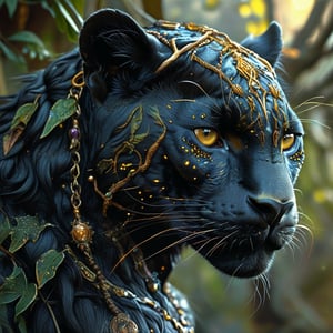 (Fantasy) World, Grand (Beautiful Magical Black Panther), High Quality Face, High Detail, Epic Art, [Magic Sky], Todd Lockwood