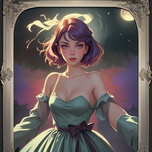 Gloaming silhouettes, (masterpiece:1.3), (perfect art:1.3), by Igor Kieryluk, portrait of a pulchritudinous woman, detective charming frame, dynamic pose, agile movements, delightful sublime grace, pliable breasts, wholesome lips, glamorous makeup, galactic stars with violet eyes, with ribbon hair, evening dress, her dressed in the sheer garter belt, pan angle picture taken in the background a tower of sorcery rising from the heart of a darkened forest spotlight focused and concentrated light that highlights specific elements or characters, delicate fragrances of magical flowers filling the air style, (yesteryear nostalgia:1.3), by Jan Brett, image should be grandiose details, High definition, intricate craftsmanship, vector art render, top rated on Zatista . emotional, harmonious, vignette, 4k epic detailed, shot on kodak, 35mm photo, sharp focus, high budget, cinemascope, moody, epic, gorgeous, film grain, grainy