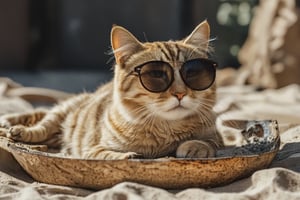 a cat wearing sunglasses in the summer