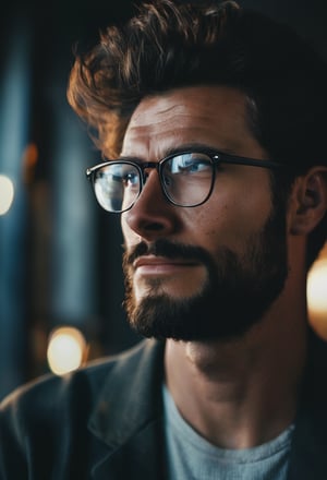 natural photography of a man, glasses, cinematic,