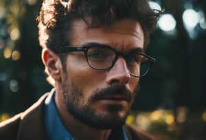 natural photography of a man, glasses, cinematic,