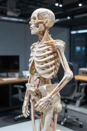 , photograph of a plastinate in an hi tech office