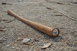 A baseball bat lying on the beach