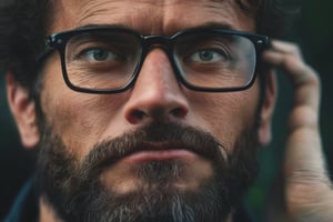 natural photography of a man, glasses, cinematic,