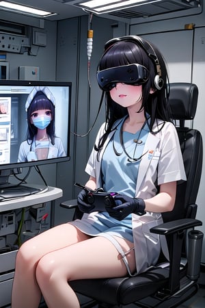 A skilled surgeon, wearing a sterile surgical gown and gloves, meticulously performs a complex operation using a VR-assisted surgical system. The surgeon's movements are precise and controlled, guided by the high-resolution images displayed in their VR headset. The operating room is sterile and well-lit, with a team of medical professionals assisting the surgeon. (Realistic, detailed, post-processed)