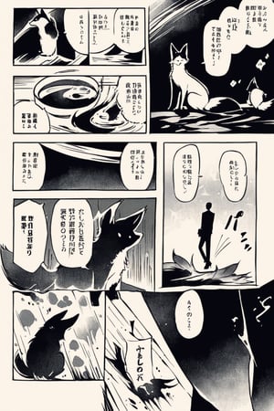 A masterpiece, ink painting, extremely thin, thin line illustration, 1boy, extremely thin and beautiful, he felt more lonely than usual, the words spilled out, it seems he has 1pet fox, so let them be at least, comic, manga