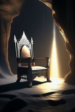 Anime Ancient medieval shiny russian silver chair throne shadows on cave on statue on darkness
Dusty, rusty, windy, scintillations, smoke, sparks, foggy, particles, 
Big clouds are opening, there is a moon beam of light fringe anointing spilling on the top 