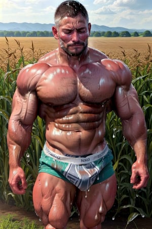 ((realistic)) ,65 years old, 185cm, 115kg, 15% body fats, handsome, man , bodybuilder,tan_body, large_muscles,((sweating)), farm, farmer, outdoor, pantsless, red_underwear,dark_skin, sleeping, mature, corn filed ,((sweat_drops)), sweat, body_hair, furry,wet_body,dirty_body,chubby, bulgeJ8