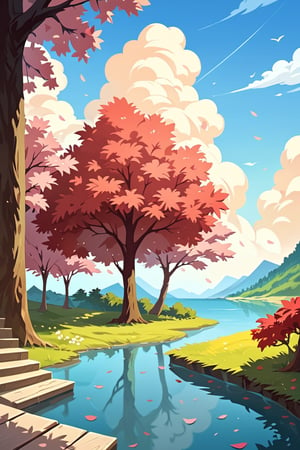 score_8_up, score_7_up, masterpiece, best quality, best aesthetics, perfect proportions, high resolution, excellent details, good colors, well detailed background, bright skin, perfect skin, good shading, flower, outdoors, sky, cloud, water, tree, no humans, cherry blossoms, scenery, rainbow