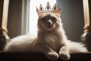 CAT WEARS CROWN IN PALACE,transparent glass