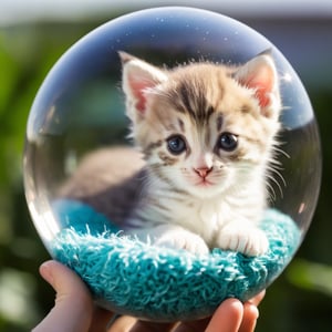 CUTE KITTEN IN GLASS BALL