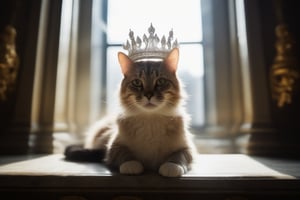 CAT WEARS CROWN IN ROYAL PALACE,transparent glass