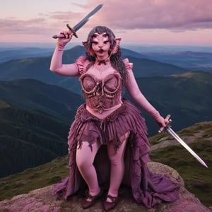 Pink and purple makeup, gorgeous makeup, a girl who is holding a sword while on a mountain, sword00, pink skin, four eyes, Full body, dark pink short curly hair, cured and detailed outfit, her hair is long and wavy, her hair is long, 4k, 18k, hairstyle, perfect face, Melanie, Adele, Long hair, masterpiece high quality 18K, Hyperrealism, Realistic vision, rosy cheeks, realistic woman, a girl, Woman, best quality, woman, high quality, good lighting, A woman, mountain00, Long hair, Pink skin, four eyes, Fancy, model, A woman. Pink and purple makeup, gorgeous makeup, long train skirt, hourglass00, pink skin, four eyes, Full body, a girl, dark pink short curly hair, cured and detailed outfit, her hair is long and wavy, her hair is long, 4k , 18k, hairstyle, perfect face, Melanie, Adele, Long hair, masterpiece high quality 18K, Hyperrealism, Realistic vision, rosy cheeks, realistic woman, a girl, Woman, best quality, woman, high quality, good lighting, A woman, menace00, Long hair, Pink skin, four eyes, Fancy, model, A woman,Big Quality, Masterpiece, High Quality,Melanie Martinez, Beautiful, 1girl,4 eyes, Nymph, Pink Skin,sword,mountain