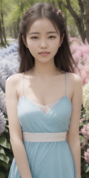 Surrealistic digital painting of a young woman with fair skin, curly fair hair, delicate facial features, enshrouded in a graceful, light pink fabric, slumbering among a plush hydrangea bed of pink and white blossoms, creating a dreamy, ethereal ambiance, palette consisting largely of pinks, whites, and lilacs, invoking a sense of serenity and tranquility, painterly strokes result in. A soft-focused portrait of a young woman with fair skin and curly brown hair with bangs, her delicate facial features illuminated by the gentle glow of a subtle pink fabric wrap. She slumbers amidst a plush hydrangea bed, where pink and white blossoms gently unfold, creating a dreamy, ethereal ambiance. Brushstrokes whisper whispers of pinks, whites, and lilacs, weaving a tapestry of serenity and tranquility. burlesque,shabby chic, fine art, epic, Boho gypsy, marquise, duchesse, dark fantasy.