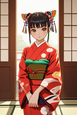 masterpiece,cowboy shot,from before,solo,young child,small breast,japanese kimono,hair accessory,