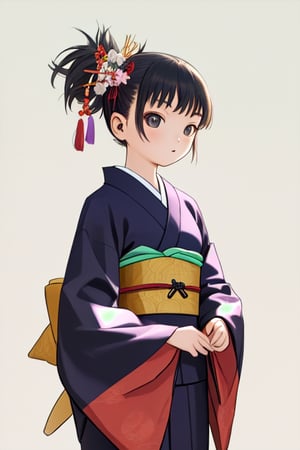 masterpiece,cowboy shot,from before,solo,young child,small breast,japanese kimono,hair accessory,