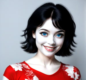 It is a photorealistic avatar powered by Codec Avatars that belongs to the Second Life metaverse and has black hair, white skin, big blue eyes with long, thick, beautiful eyelashes and a big smile. Its style is Daz studio with PBR effects.