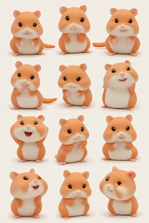 A cute hamster, orange, nine palace grid layout, different expressions and postures making a heart shape with its hands, 3D clay style, white background, 8k-s 750-nii5-style cute --ar 1:1 --v 6.1