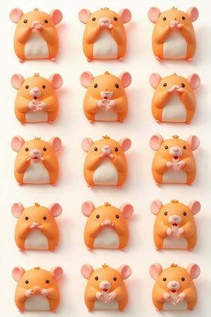 A cute hamster, orange, nine palace grid layout, different expressions and postures making a heart shape with its hands, 3D clay style, white background, 8k-s 750-nii5-style cute --ar 1:1 --v 6.1